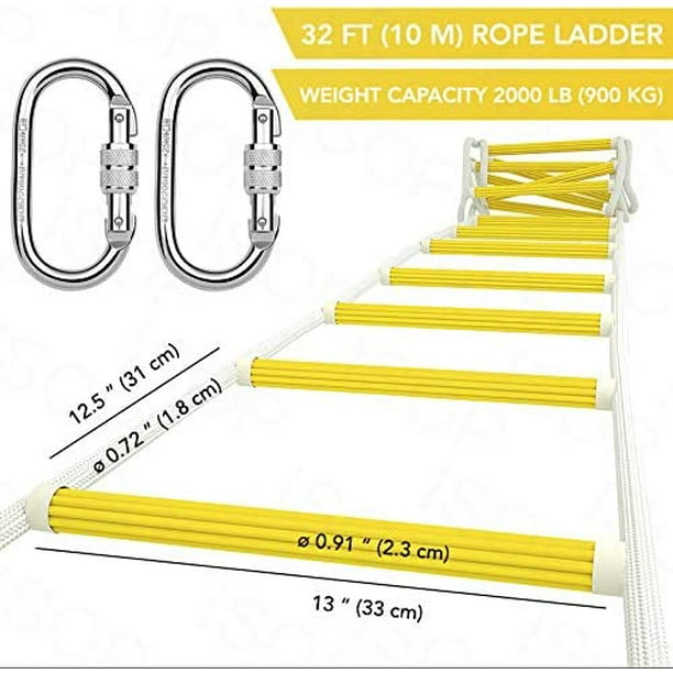 Emergency Fire Escape Rope Ladder 25 ft with Hooks