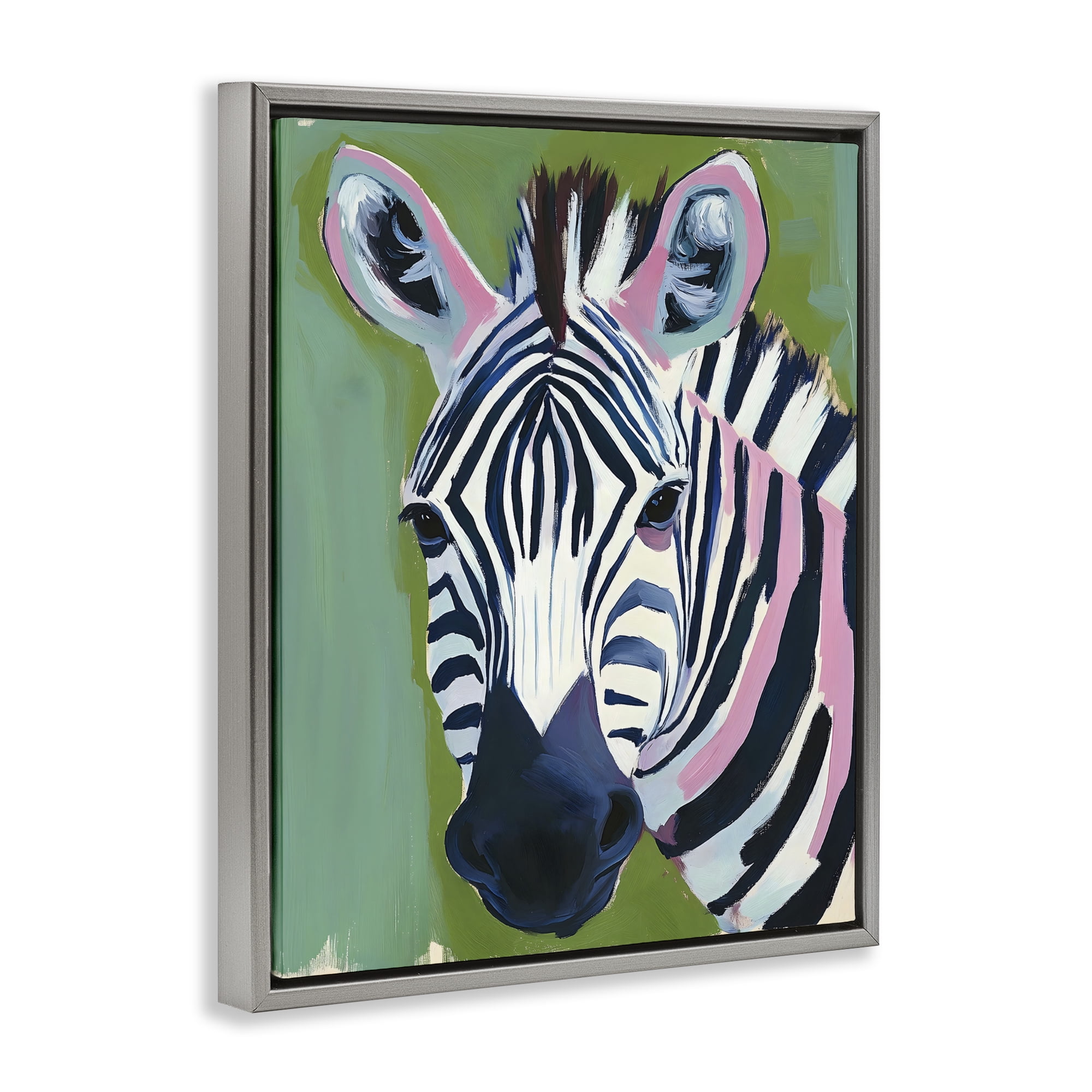 Stupell Industries Funky Zebra over Green Gray Framed Floater Canvas Wall Art, design by The Prints Vibe