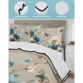 thumbnail image 3 of Quilt King Size Bedding Set, Teal Tulip Butterfly Reversible Summer Quilt 3 Pieces, Beige Turquoise Floral Vintage Rustic Lightweight Bedspreads Coverlets with 2 Pillow Shams for All Seasons, 3 of 5