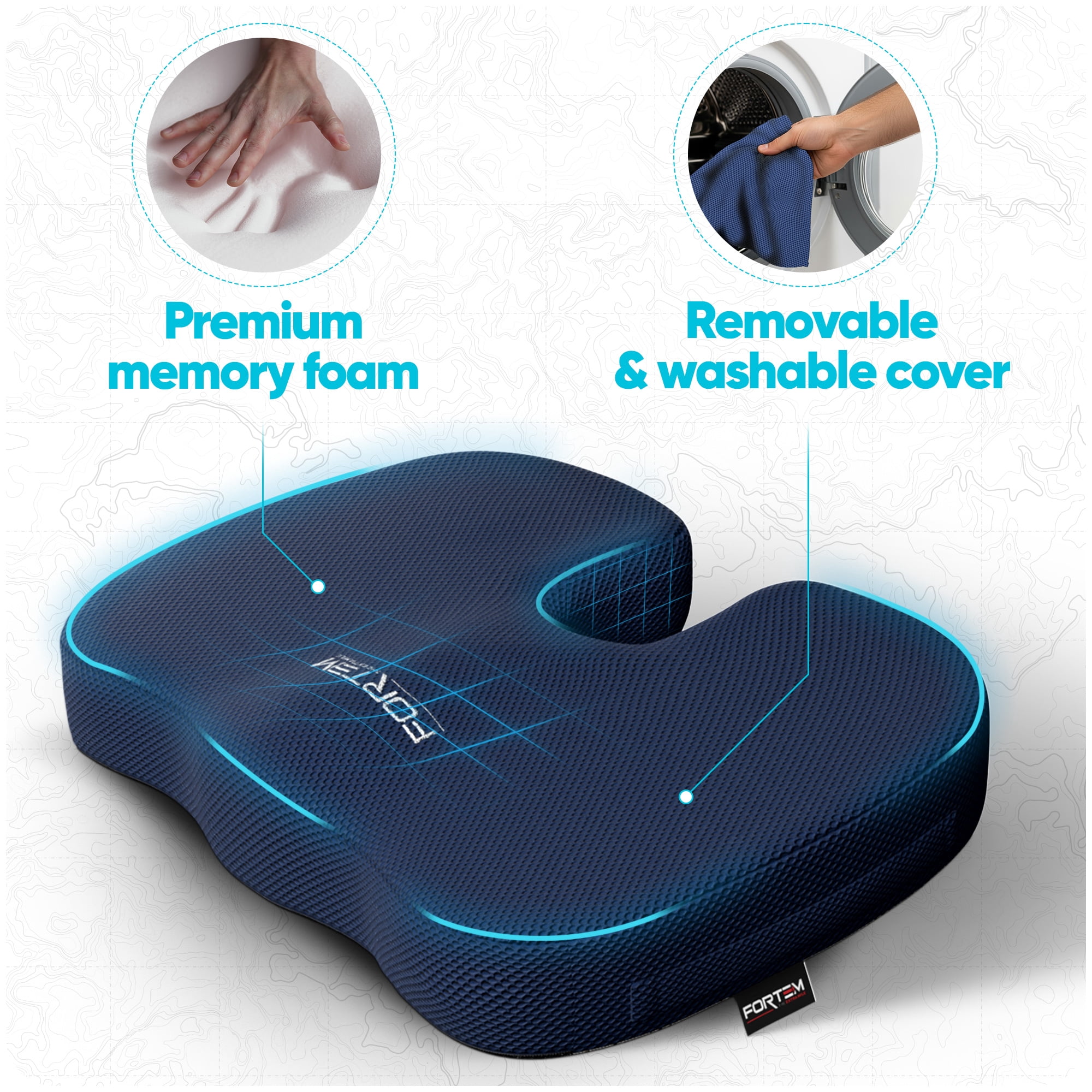 FORTEM Seat Cushion, Office Chair Cushion, Lumbar Support Pillow for Office Chair, Memory Foam Car Seat Cushions, Sciatica Coccyx Tailbone Pain Relief, Cushions for Back Support, Washable, Non Slip