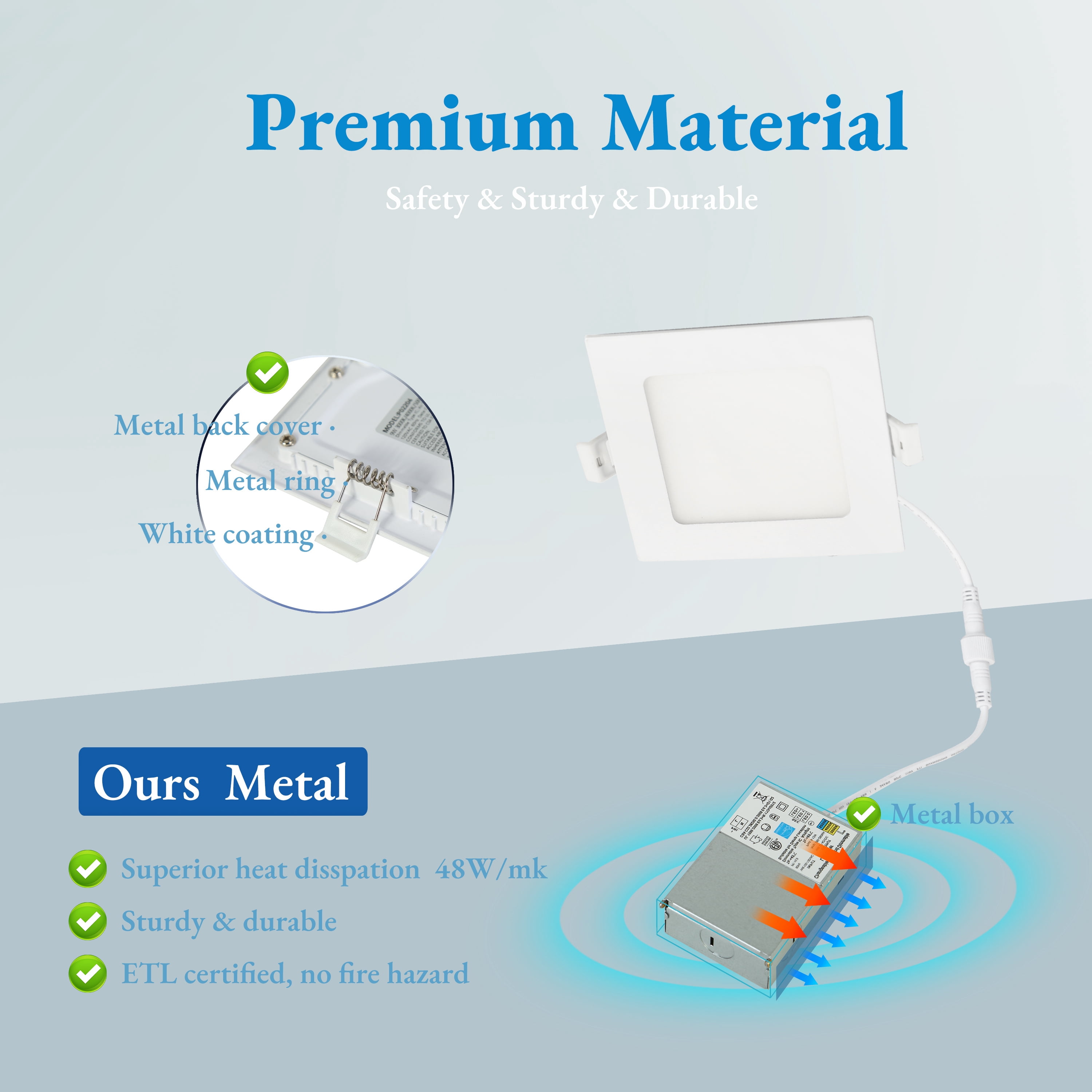 LNC 4 Inch Square LED Recessed Light,9W,3CCT,850LM,Dimmable,Canless,Energy Star,ETL Listed,for Kitchen,Living Room,Bedroom
