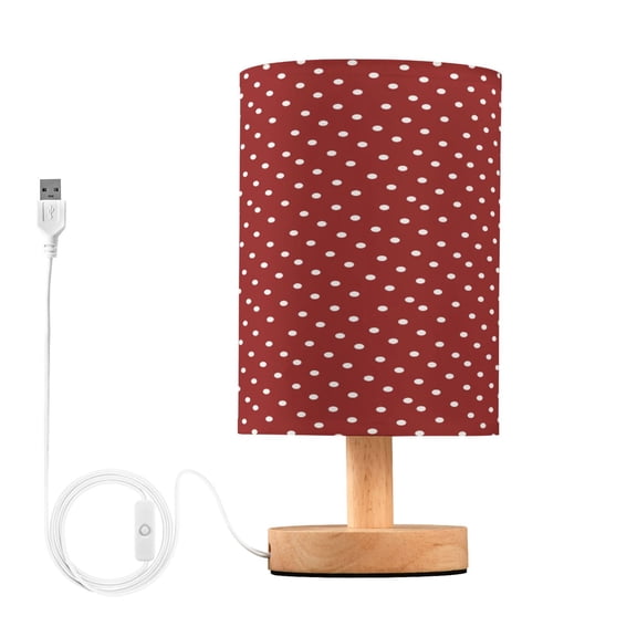 Red Polka Dots Table Lamp, Fully Dimmable Nightstand Lamp with USB and Linen Fabric Shade, Modern Gifts for Bedroom, Living Room, Office