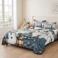 thumbnail image 2 of Quilts Full Size Bedding Set, Blue Snowman Christmas Lightweight Quilted Comforter, Xmas Tree Balls Pine Needle Rustic Soft Reversible Bedspread Coverlet with Pillow Covers for All Season, 78" x 90", 2 of 9
