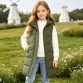 thumbnail image 6 of Kids Girls Long Quilted Puffer Vest Sleeveless Hooded Button Down Padded Coats Jacket Outerwear with Pockets, 6 of 9