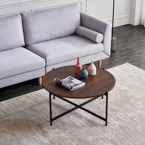 Eleaeleanor Furniture Tables Modern Round Coffee Table Black Golden Metal Frame With Walnut Marble Color Top 36 Walmart Com Walmart Com
