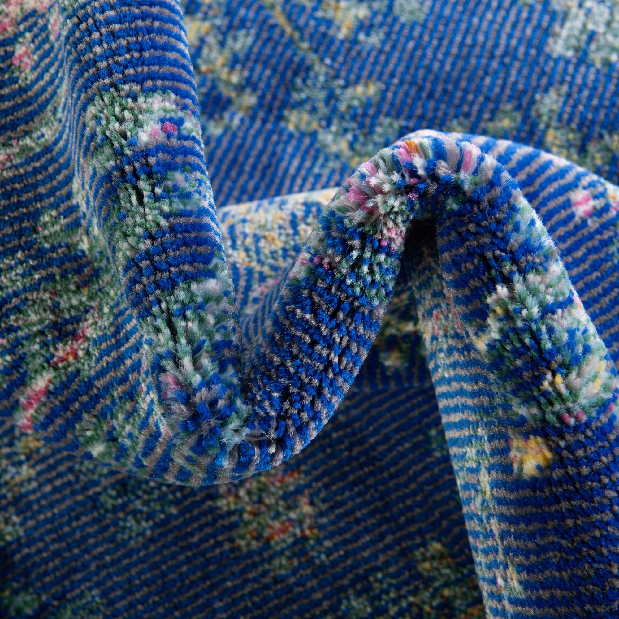 Unique Loom Blossom Collection Area Rug - Yoshino Blue/Green Runner (2' X 6') | Botanical Garden Design