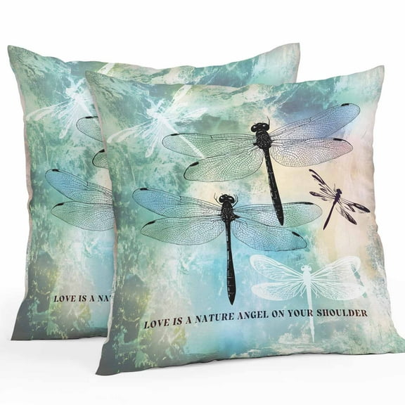 Dragonfly Outdoor Waterproof Pillow Covers 20x20 Pack of 2 Animal Teal Green Yellow Gradient Text Decorative Outdoor Pillow Covers Square Cushion Cases for Patio Furniture Pergola Couch