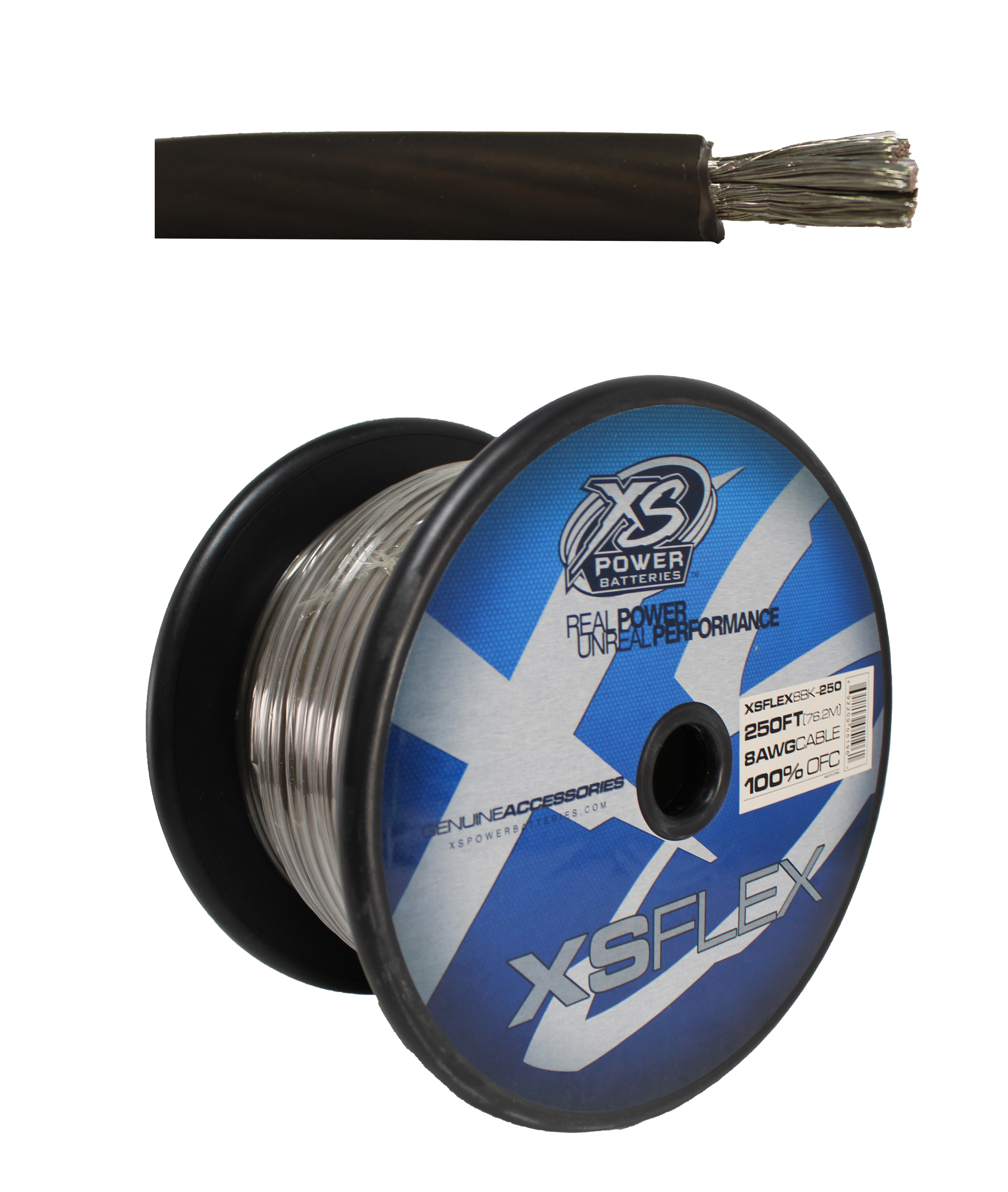 XS Power 250FT Soft Power Ground Wire Black 8 GA AWG Cable Tinned