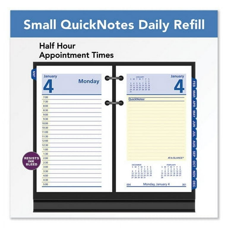 QuickNotes Desk Calendar Refill, 3.5 x 6, White/Yellow/Blue Sheets, 12-Month (Jan to Dec): 2024