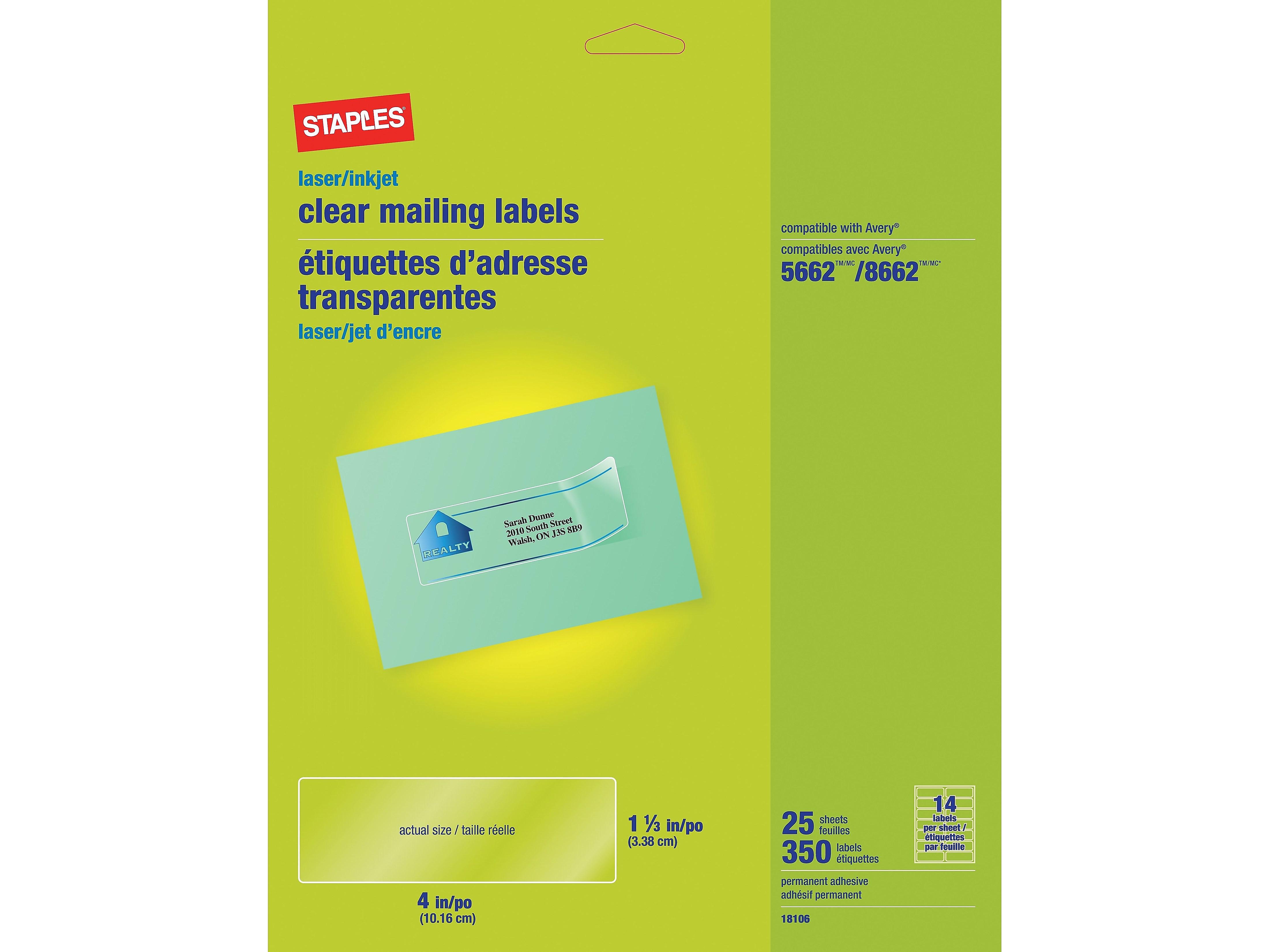 Staples Laser/Inkjet Address Labels, 1.33 x 4 18106