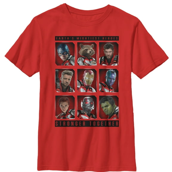 Boy's Marvel Avengers: Endgame Stronger Together Bingo Graphic Tee Red X Small