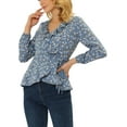 thumbnail image 5 of INSPIRE CHIC Women's Ruffle V-Neck Blouse Floral Self Tie Wrap Peplum Top S Blue Grey, 5 of 8