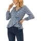 thumbnail image 4 of Blusa de mujer con volantes y escote en V, floral, con lazo autoadherente, estilo peplum, XS, azul grisáceo, 4 of 7