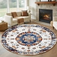 thumbnail image 3 of 6ft Washable Round Rug, Bohemian Circular Non-Slip Circle Area Rug for Living Room Bedroom, Red Blue Vintage Ethnic Style Texture Indoor Floor Mat for Home Decor, 3 of 9