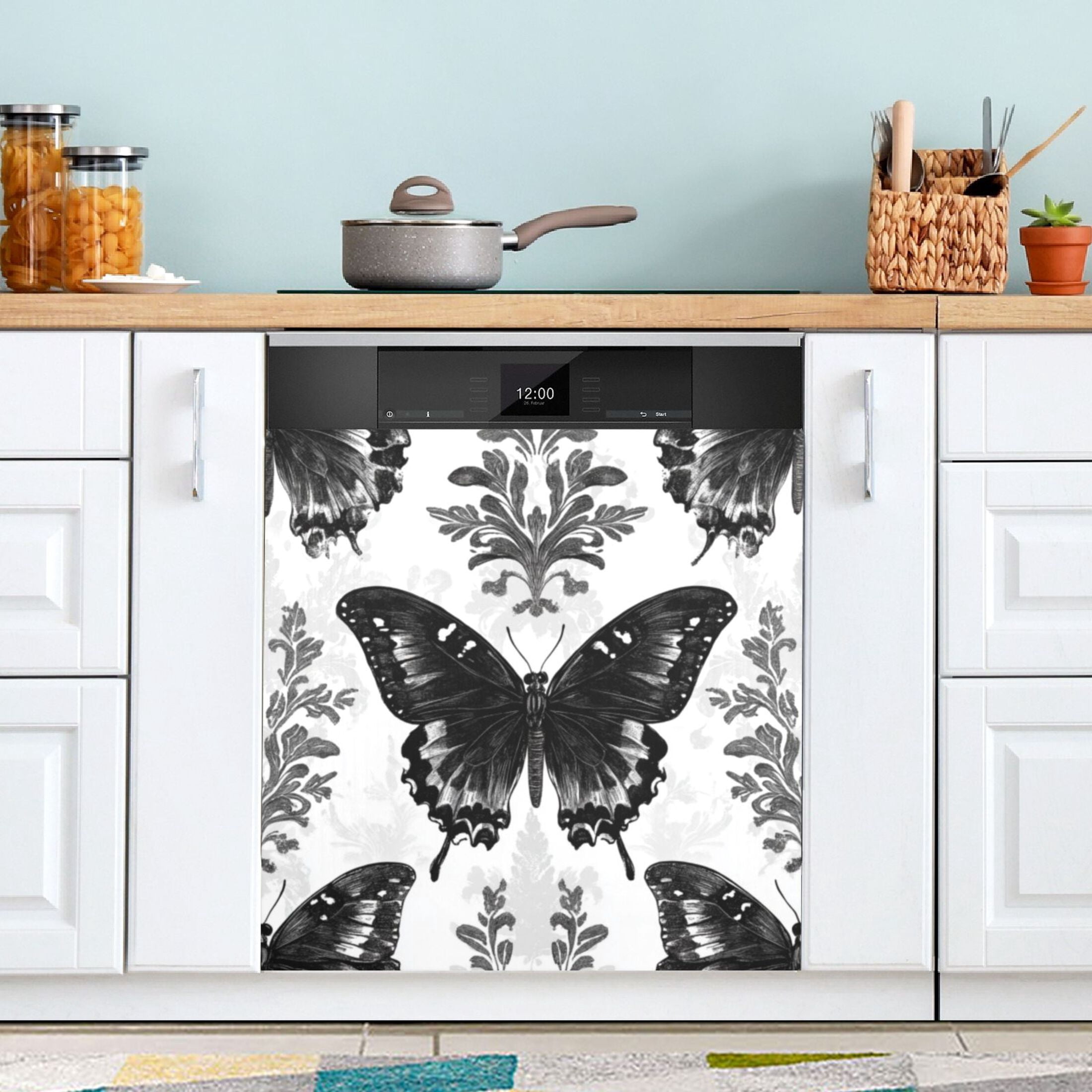Dishwasher Magnetic Sticker 23x26 Inch Refrigerator Magnetic Sticker Washing Machine Magnetic Sticker Kitchen Panel Magnetic Sticker Home Decor Black Beautiful Butterfly
