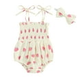 thumbnail image 1 of Gupgi Combinaisons une Pièce pour Bébé Fille Justaucorps Floraux Sans Manches Smocké avec Bandeau, 1 of 9