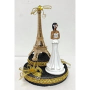 Angle View: Paris Eiffel Tower Gold Paris Theme Ethnic Cake Top Sweet 16 Mis Quince Años Bridal Shower Disguise 7.5" H