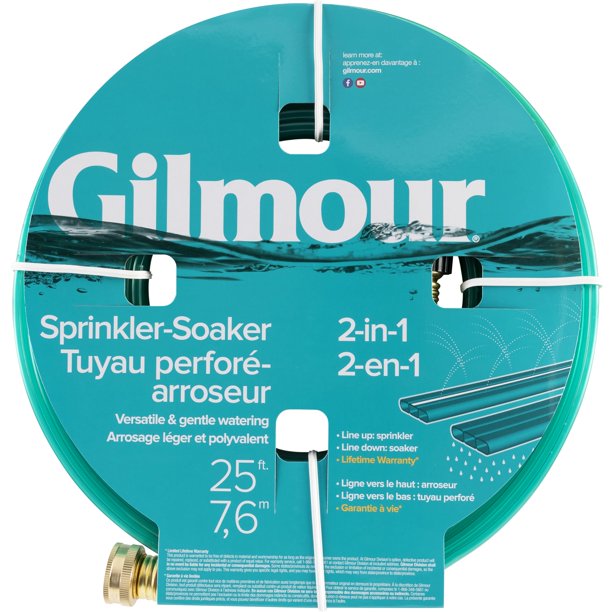 Manguera de Riego Gilmour 2 en 1 con Aspersor y Empapador 7,6 m