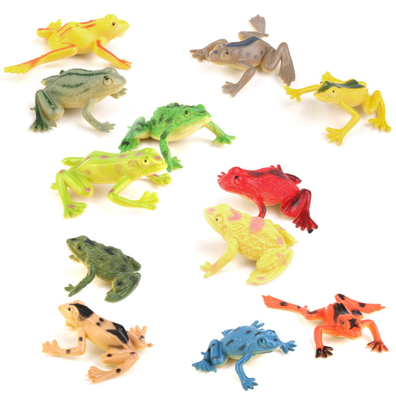 Plastic Small Frog Figures Simulation Decoration Kids Toy Colorful 12PCS 