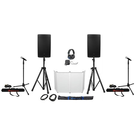 DJ Package w/ (2) JBL EON612 12" Speakers+Stands+Cables+Mics+Headphones+Facade