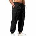 thumbnail image 5 of Men's Techwear Cargo Joggers Baggy 2026 Fall Fashion Streetwear Pants Elastic Waist Drawstring Tapered with Flap Pockets Casual Wear, Black, S, 5 of 9