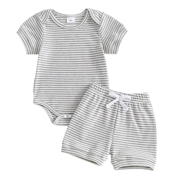 Splozh Baby Boy Summer Outfits Newborn Boy Clothes Baby Boy Outfits Summer Cotton 2 Piece Set with Bodysuit and Shorts 6-9 Months,Light Gray