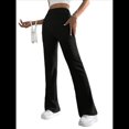 thumbnail image 2 of Pantalones Anchos de Pierna para Mujer, de Cintura Alta, para Estar en Casa, con Cintura Elástica, para Otoño e Invierno, Informales, de Punto Negro XL, 2 of 10
