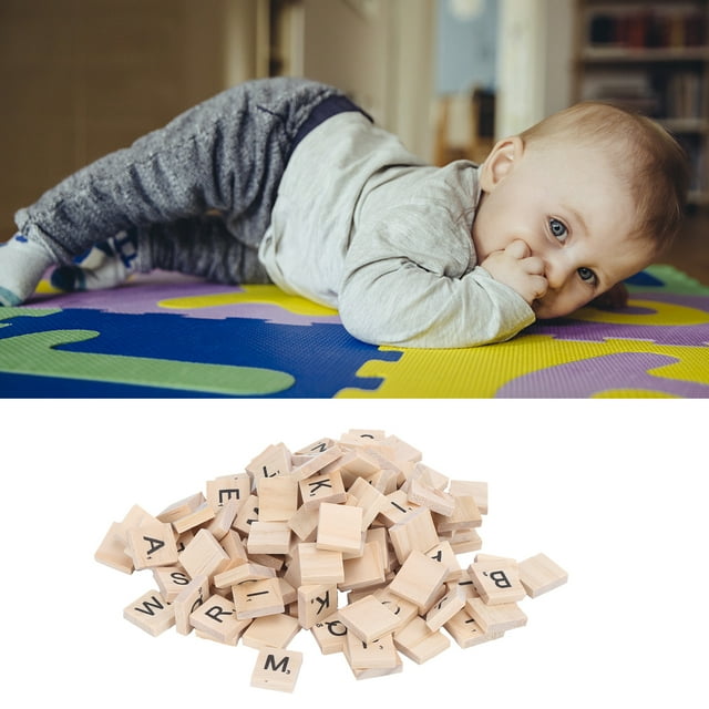 Wood Letter Tiles, Wooden Letters Wearproof Jewelry Making Crafts Pendants A-Z Capital Letters Gift 100Pcs for DIY Graffiti