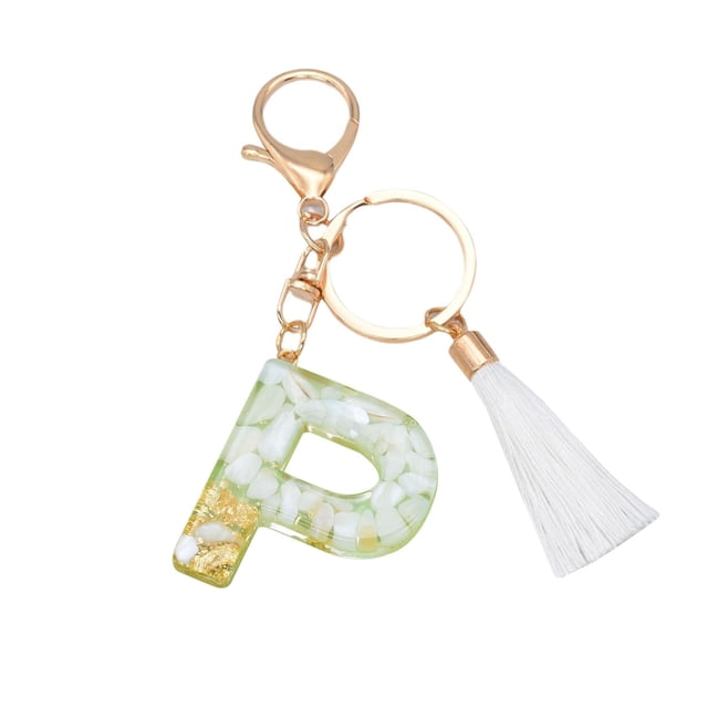Crystal Drop Pendant Key Chain with Custom Letter and White Tassel for Bags or Keys