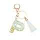 thumbnail image 2 of Llavero P: Bolso de Moda con Colgante de Cristal de Letras con Flecos de Tassel Blanco Nuevo, Colgante de Cristal en Forma de Lágrima, 2 of 2