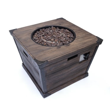 GDF Studio Banleigh Outdoor 40,000 BTU Lightweight Concrete Square Fire Pit, Brown