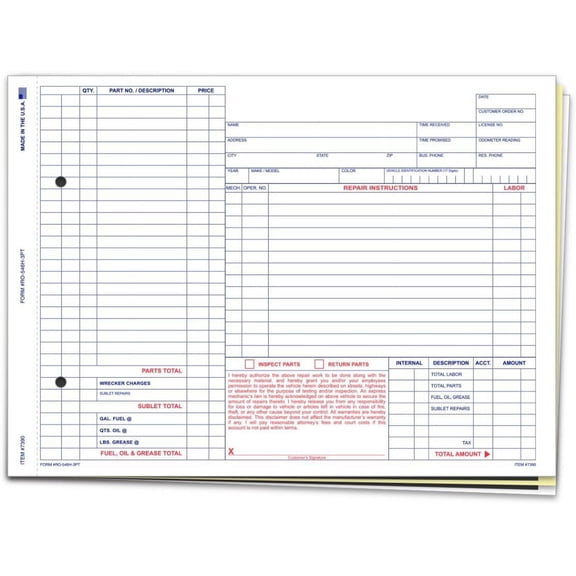 Repair Order (Form #RO-546H-3PT)
