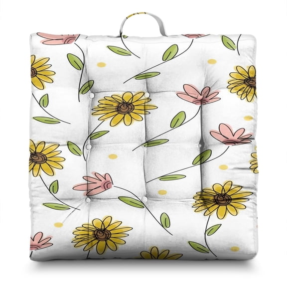 Sunflower Print Floor Pillow – 22 Inch Large Square Cushion, Country Chic Design, Soft for Meditation & Balcony