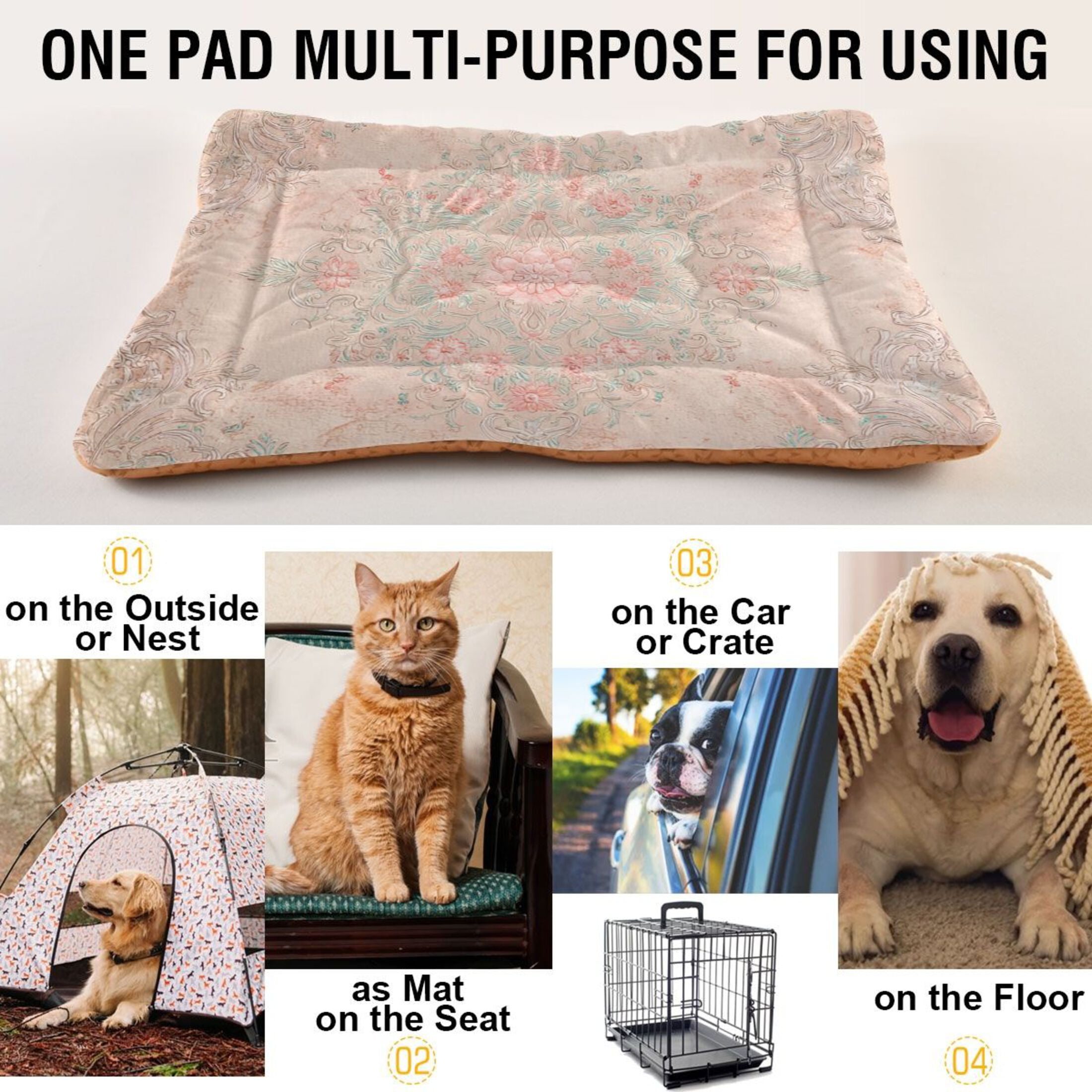 Cozy Mat Pet Bed Indoor Outdoor Warm Soft For Cat Dog Puppy(S/M) Intricate Border Design