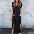 thumbnail image 2 of Sonducket Vestido de mujer con cuello en V Abertura Vestido largo Chica Ropa de manga corta Vestidos negro L, 2 of 4