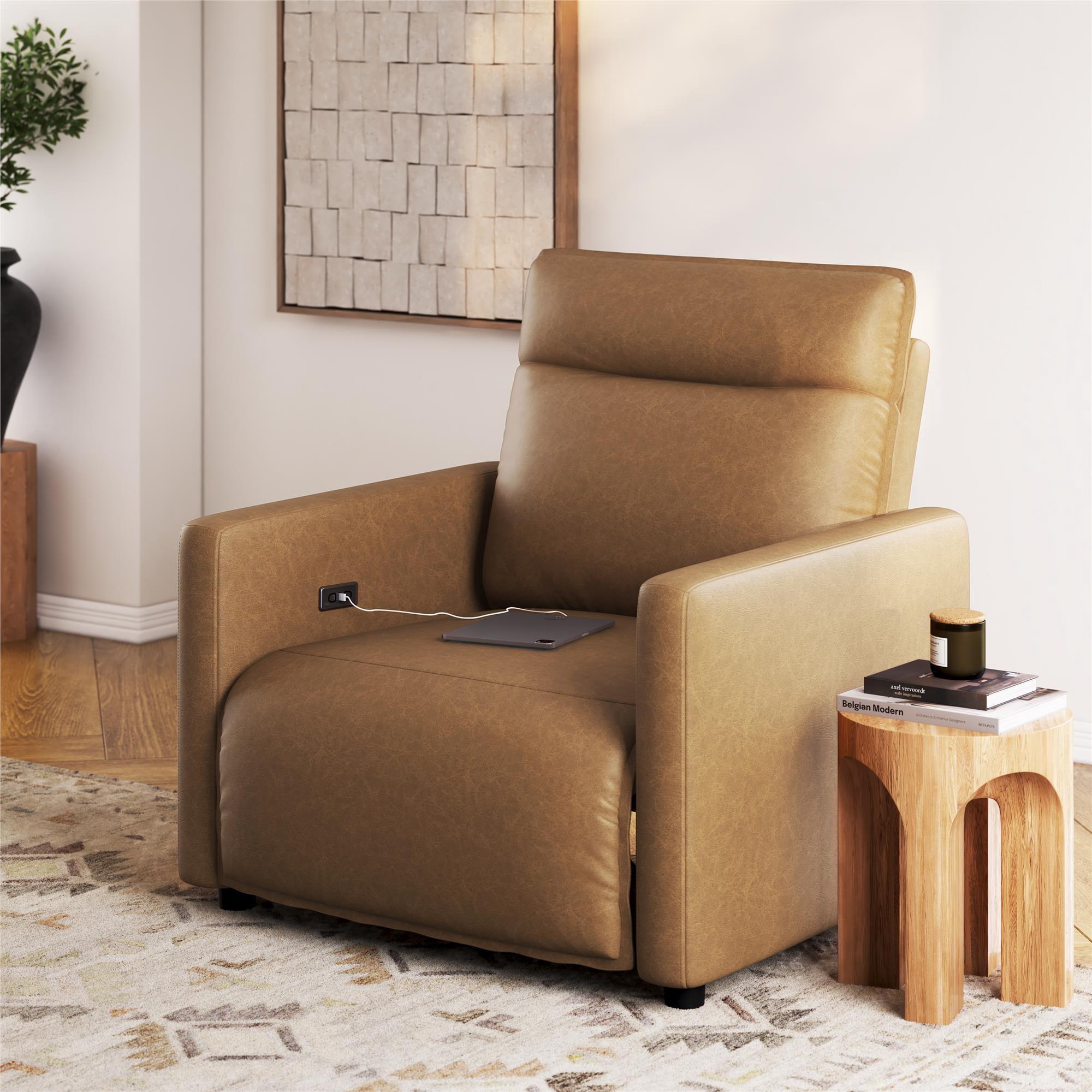 Mainstays Williamson Power Recliner in Camel Faux Leather