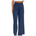 thumbnail image 1 of Pantalones boho de mujer con pierna ancha, cintura alta y fruncido - Cintura elástica, ligeros, pantalones informales de playa, 1 of 8