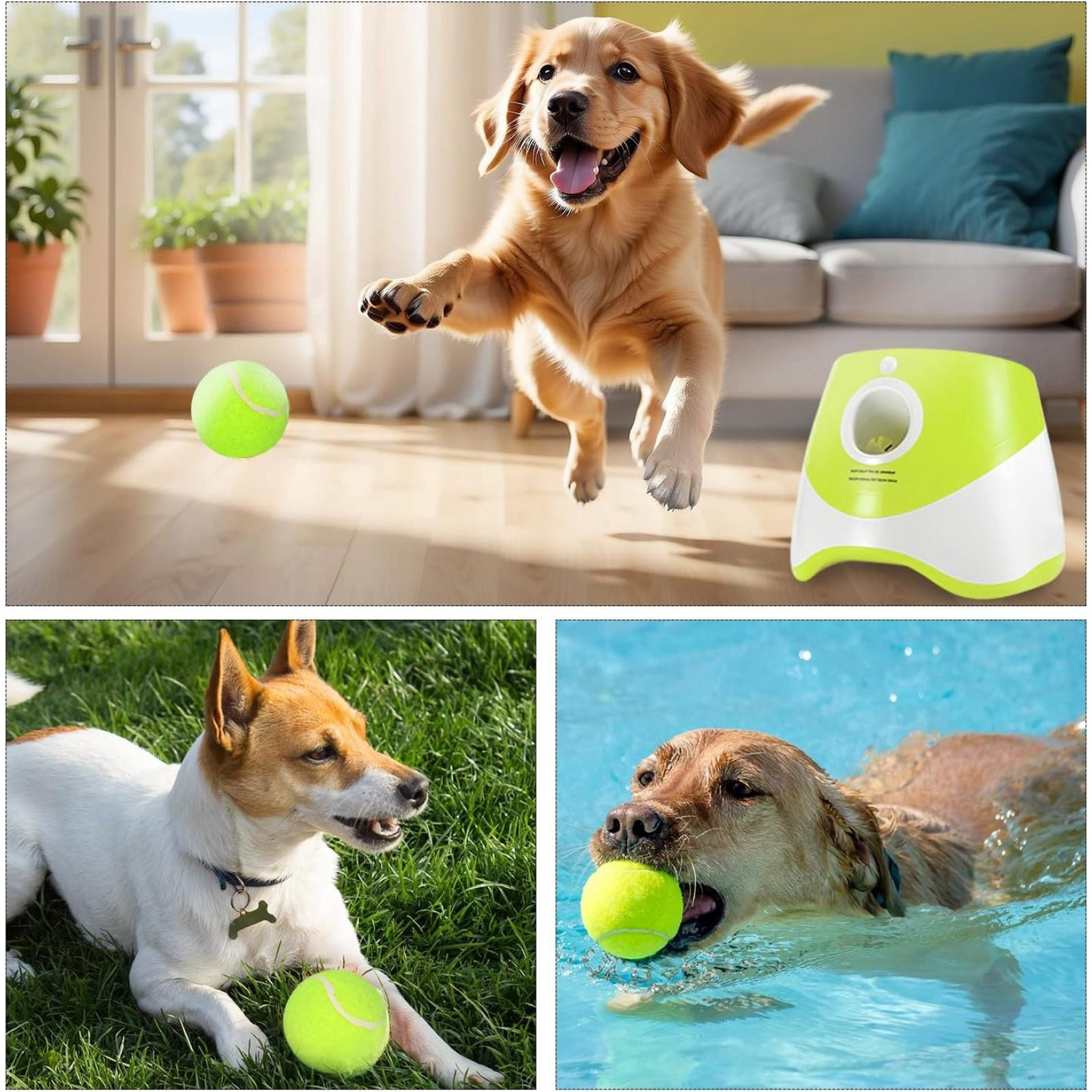 SQDWYGUO Automatic Dog Ball Thrower Launcher with 12 PCS Tennis Balls,Thrower Distance 10-30ft, Interactive Dog Fetch Machine Toy for Small Dogs,New Green