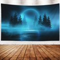 thumbnail image 5 of Moon Tapestry - Moonlight Shine Dark Natural Scene with Reflection in Water - Neon Blue Tree - 60x40 - Dorm Tapestry, 5 of 11