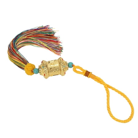 

Buddhist Car Pendant Colorful Thread Tassel Prayer Wheel Car Hanging Alloy Material Rotatable Barrel For Car Ornament