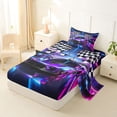 thumbnail image 2 of Castle Fairy Neon Race Car Trio Twin Sheet Sets 3pcs for Kids, Checkered Flag Glow Bedding for Bedroom, Purple Pink, 2 of 6