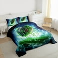 thumbnail image 3 of Castle Fairy Football Print 3 Pieces Queen Comforter Set for Boys Girls,Sport Ball Gamer Ultra Soft Bedding Sets,Abstract Green Graffiti Splash Bedding Comforter Set Breathable, 3 of 8