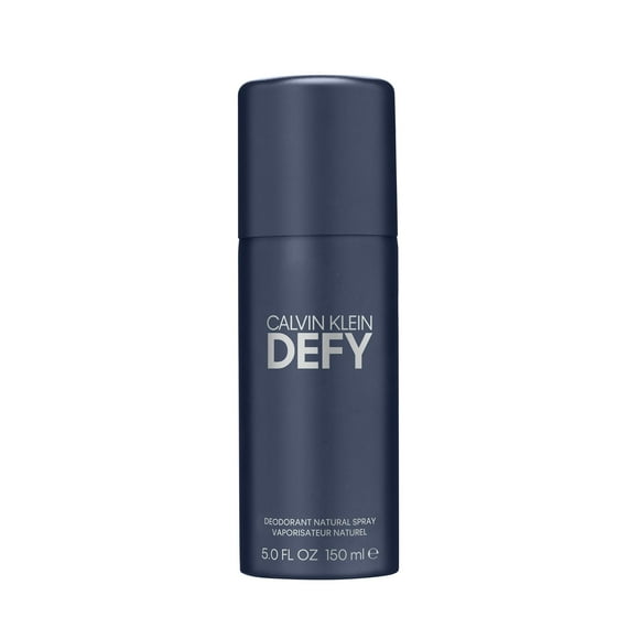 Desodorante en spray natural Calvin Klein Defy para hombre, con notas de aceite de bergamota, lavanda absoluta y aceite de vetiver, 5 onzas líquidas.