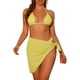 thumbnail image 1 of Conjuntos de bikini de 3 piezas para mujer, con escote halter, trajes de baño de malla con pareo y falda de playa, bañador mediano amarillo, 1 of 5