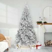 Northlight Pre-Lit Artificial Tinsel Christmas Tree - Silver - 7' - Clear Lights