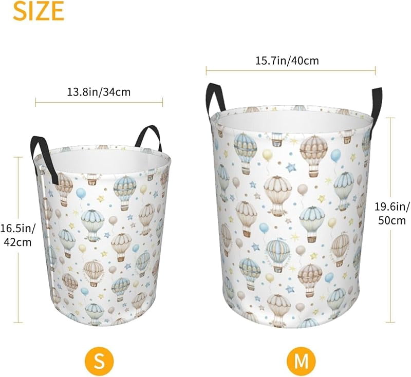 Watercolor Hot Air Balloon Round Laundry Hamper Storage Basket Toys Clothes Organizer Bin For Home Bathroom Bedroom Dorm Nursery