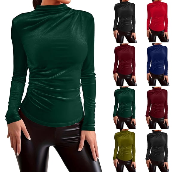 Aboser Velvet Tops for Women Y2k Party Crop Top Trendy Mock Neck Basic Shirts Slim Fit Long Sleeve Pullover Shirt Solid Color Casual Blouses