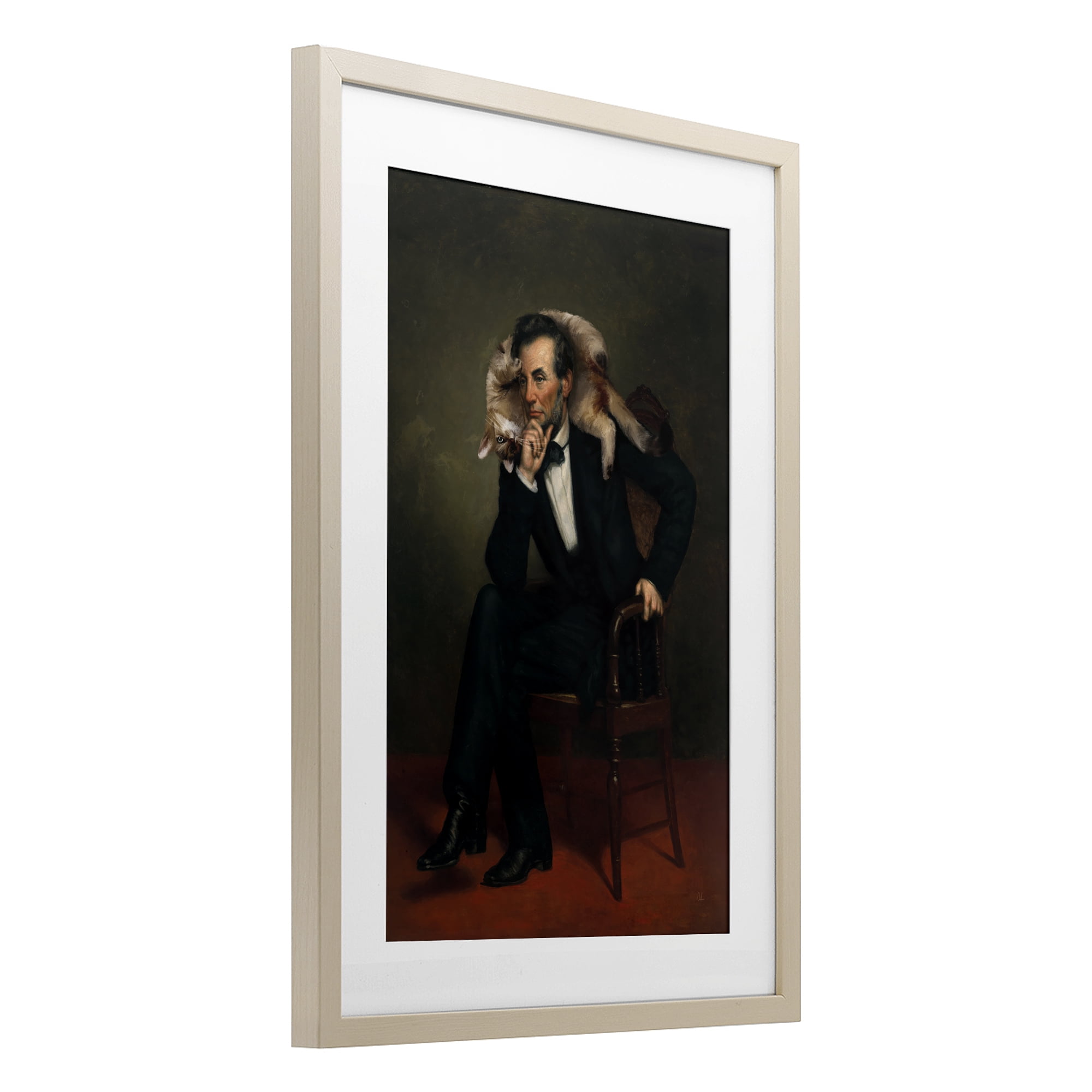 Stupell Industries Cat & Historical Leader Birch Framed Print Under Glass, design by Sarah Adams