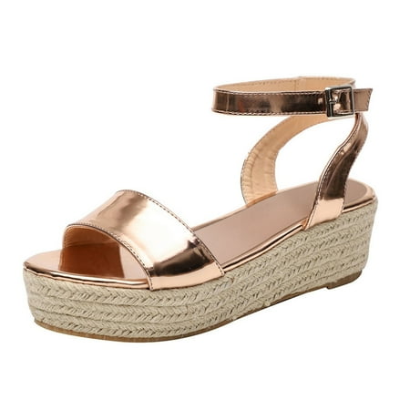 

HGWXX7 Sandals For Women Summer Womens Ladies Strap Ankle Buckle Platform Wedges Woven Sandals Roman Shoes Stylish Shoes