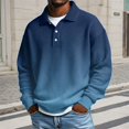 thumbnail image 2 of Mens Long Sleeve Polo Shirts Waffle Knit Collar Gradient Shirt Spring Fall Soft Button Golf Polos Pullover Tops Relaxed Fit Blue1 XL, 2 of 4